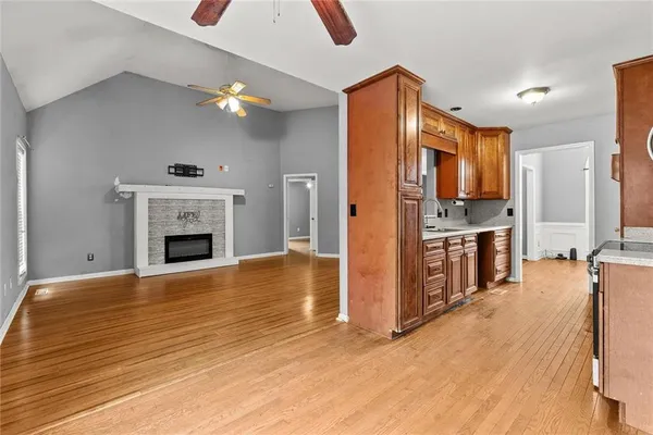 a view of a livingroom with a fireplace
