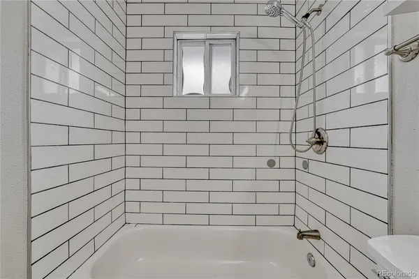 a bathroom with a bathtub