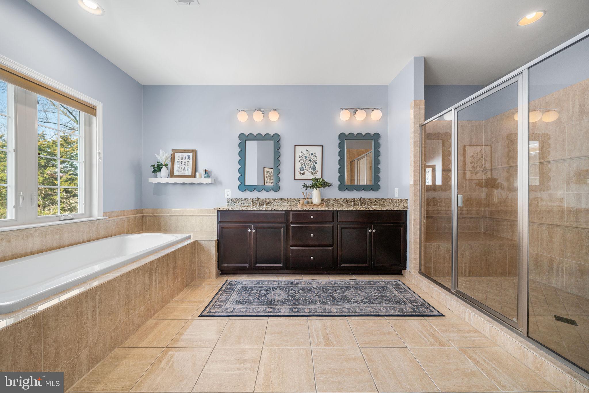 8032 Washington Road Alexandria, VA 22308 - Photo 30 of 50 a bathroom with a tub a sink shower and a mirror