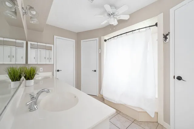 a bathroom with a sink and a shower