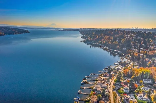 a view of lake and mountain