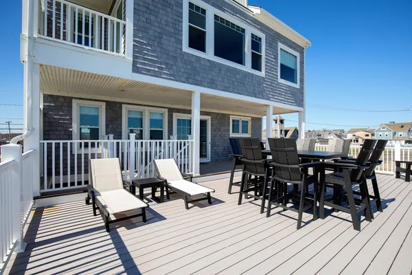 a view of a patio on the deck