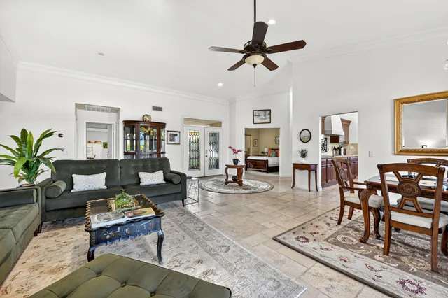 a living room with furniture potted plant and a flat screen tv