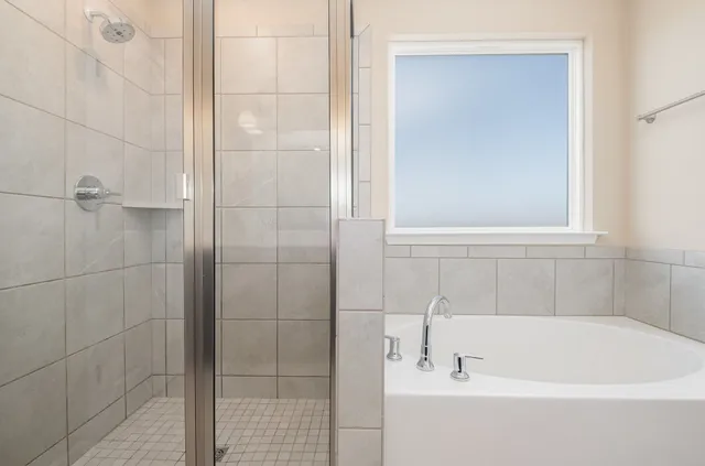 a bathroom with a bathtub