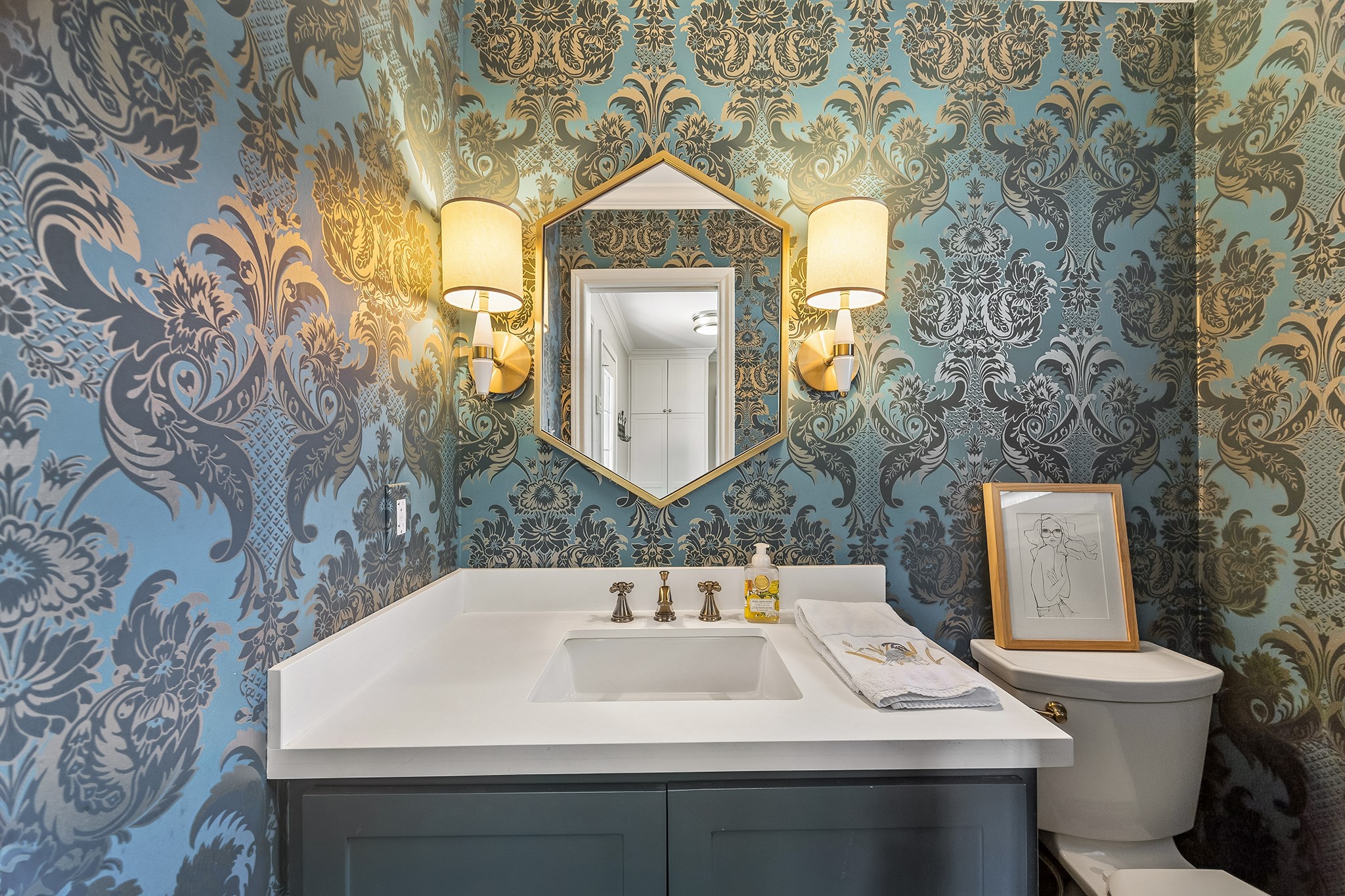 12615 Taylorcrest Road Houston, TX 77024 - Photo 17 of 29 Powder room with designer wallpaper.