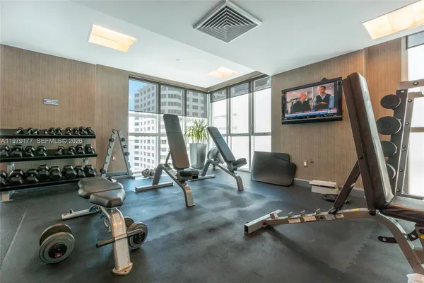 a view of a room with gym equipment