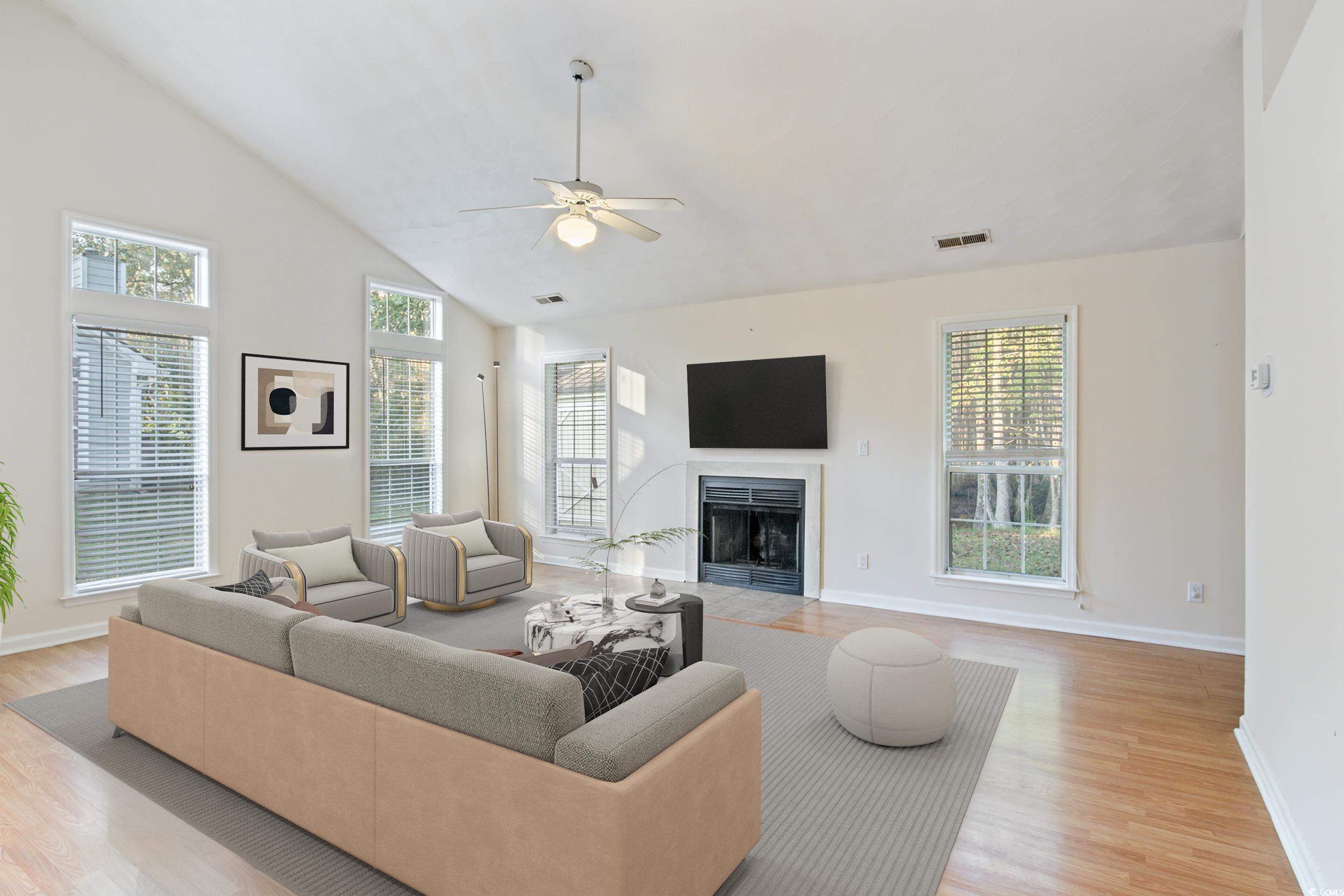 217 Nature Trail Little River, SC 29566 - Photo 14 of 37 Living room featuring ceiling fan, high vaulted ce