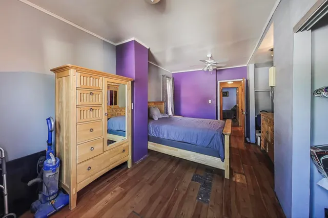 a view of bedroom with furniture and wooden floor