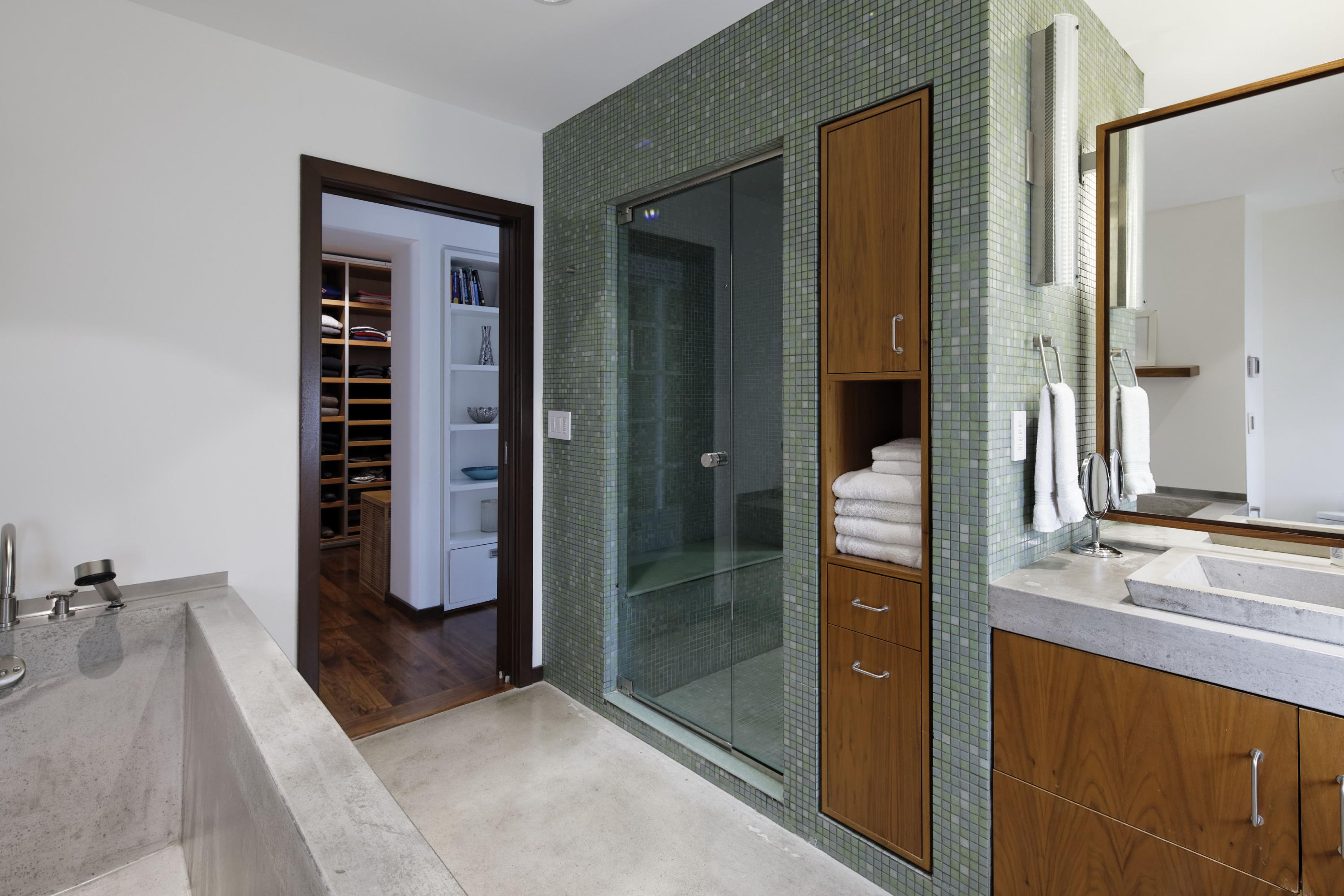 1-2 Rocky Point Road Rowayton, CT 06853 - Photo 15 of 35 a bathroom with a double vanity sink and a mirror