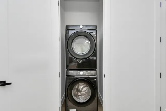 a living room with a bed