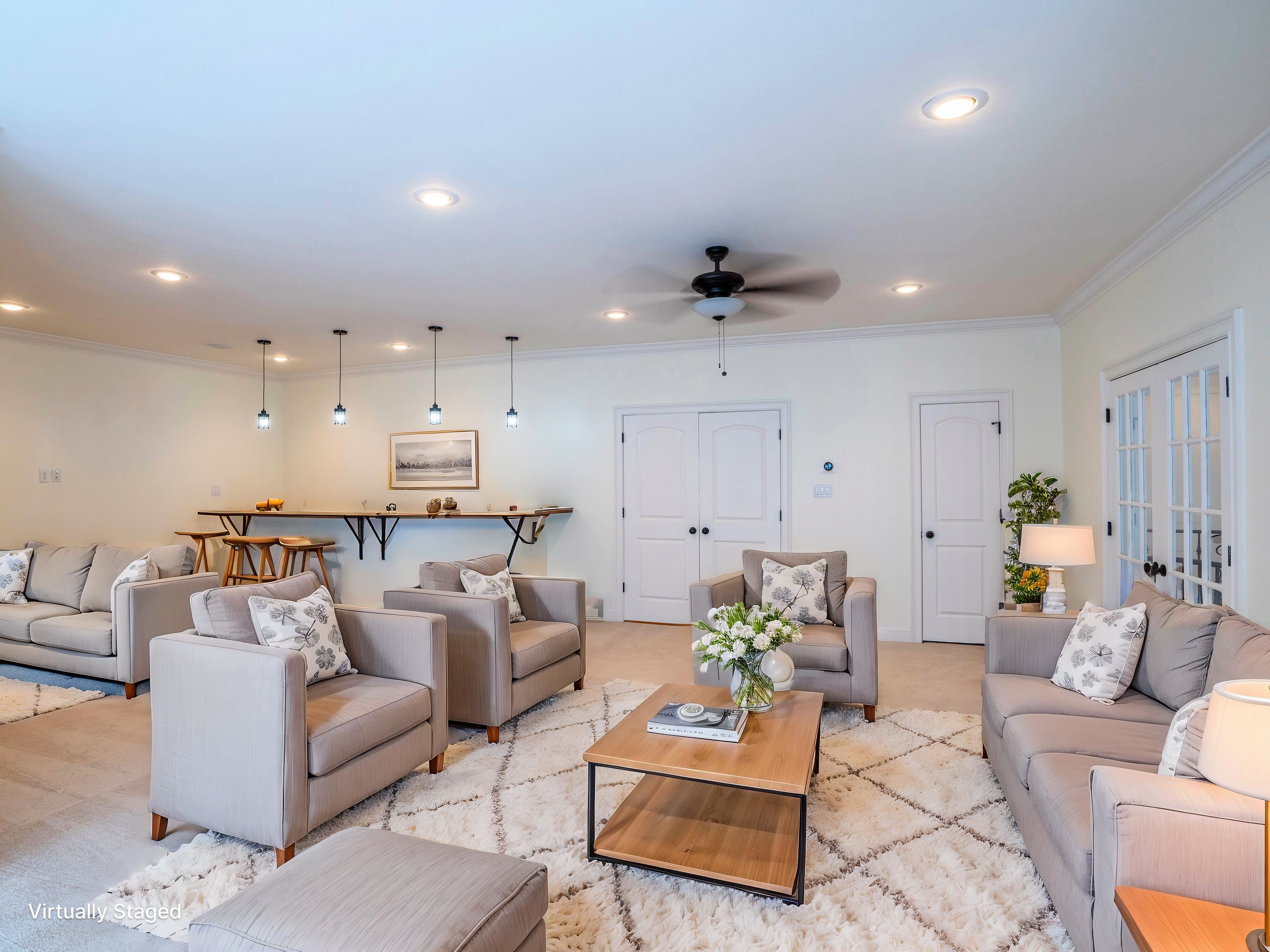 205 Jamerson Farm Road Collierville, TN 38017 - Photo 18 of 33 Second floor Living room featuring crown molding, recessed lighting, and a ceiling fan with Bar area for entertaining