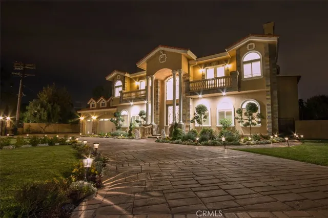 a large building with a big yard