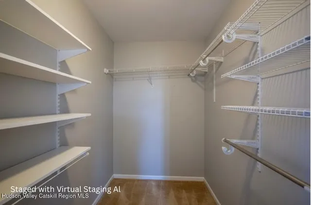 a view of a room with racks on the wall