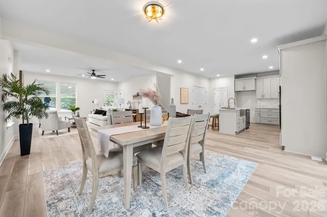 a view of a dining area with furniture