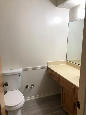 a bathroom with a sink a toilet and vanity