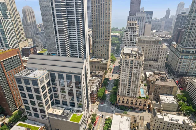 a city view with tall buildings