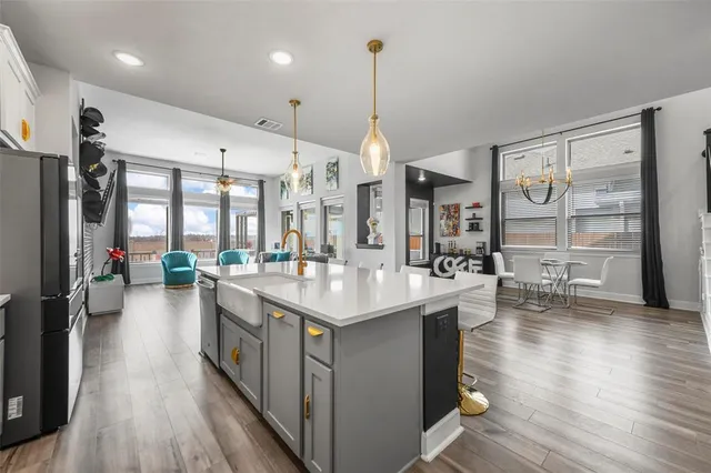 a kitchen with lots of counter top space