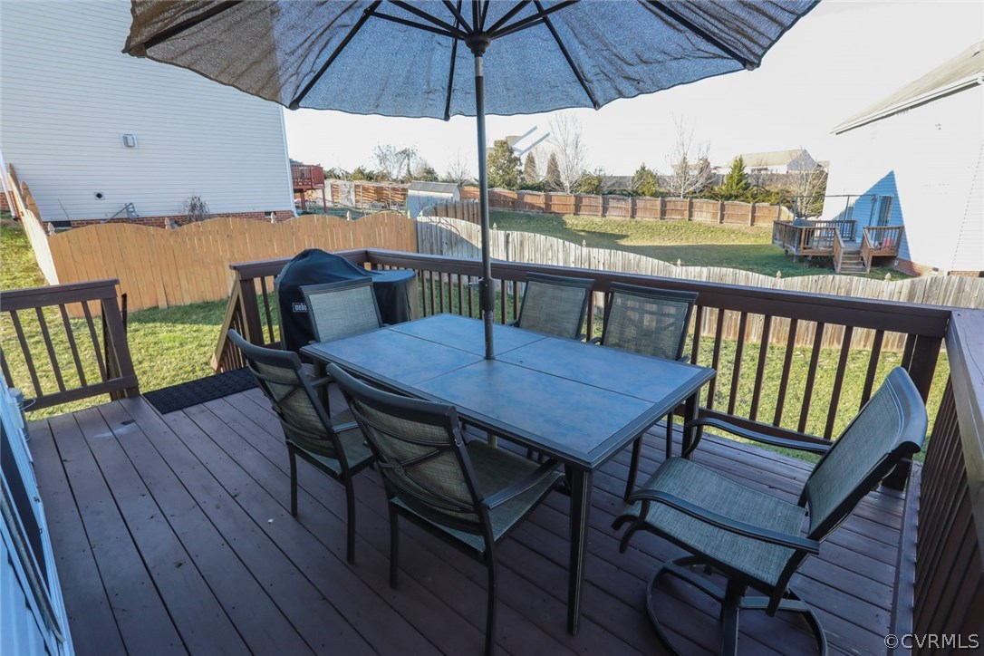 3006 Burley Ridge Terrace Chester, VA 23831 - Photo 33 of 37 a view of a balcony with furniture and umbrella