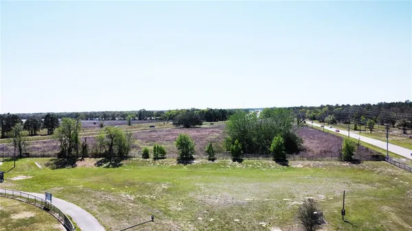 a view of a garden with houses
