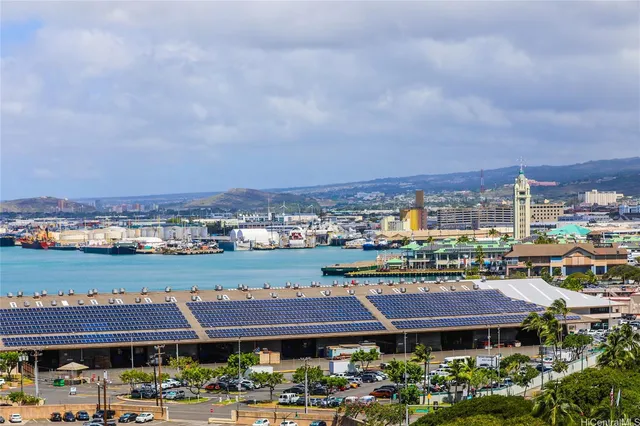 a city view with tall buildings
