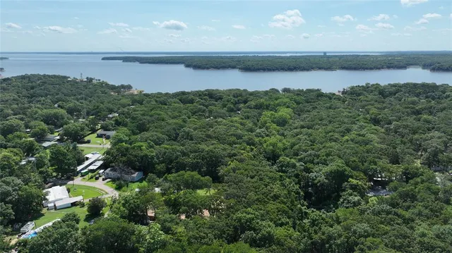 a view of a lake with a city