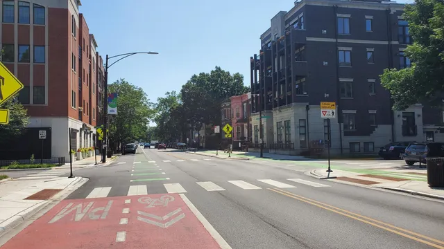 a view of a building with a street