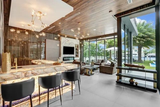 a bathroom with a shower and a glass door