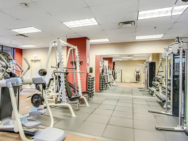 a view of a room with gym equipment