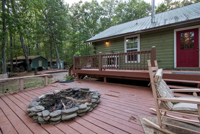 a view of outdoor space with trees all around