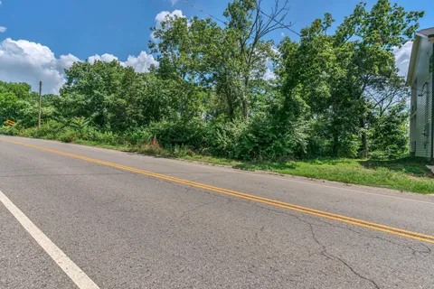 a view of a road with a trees in the background