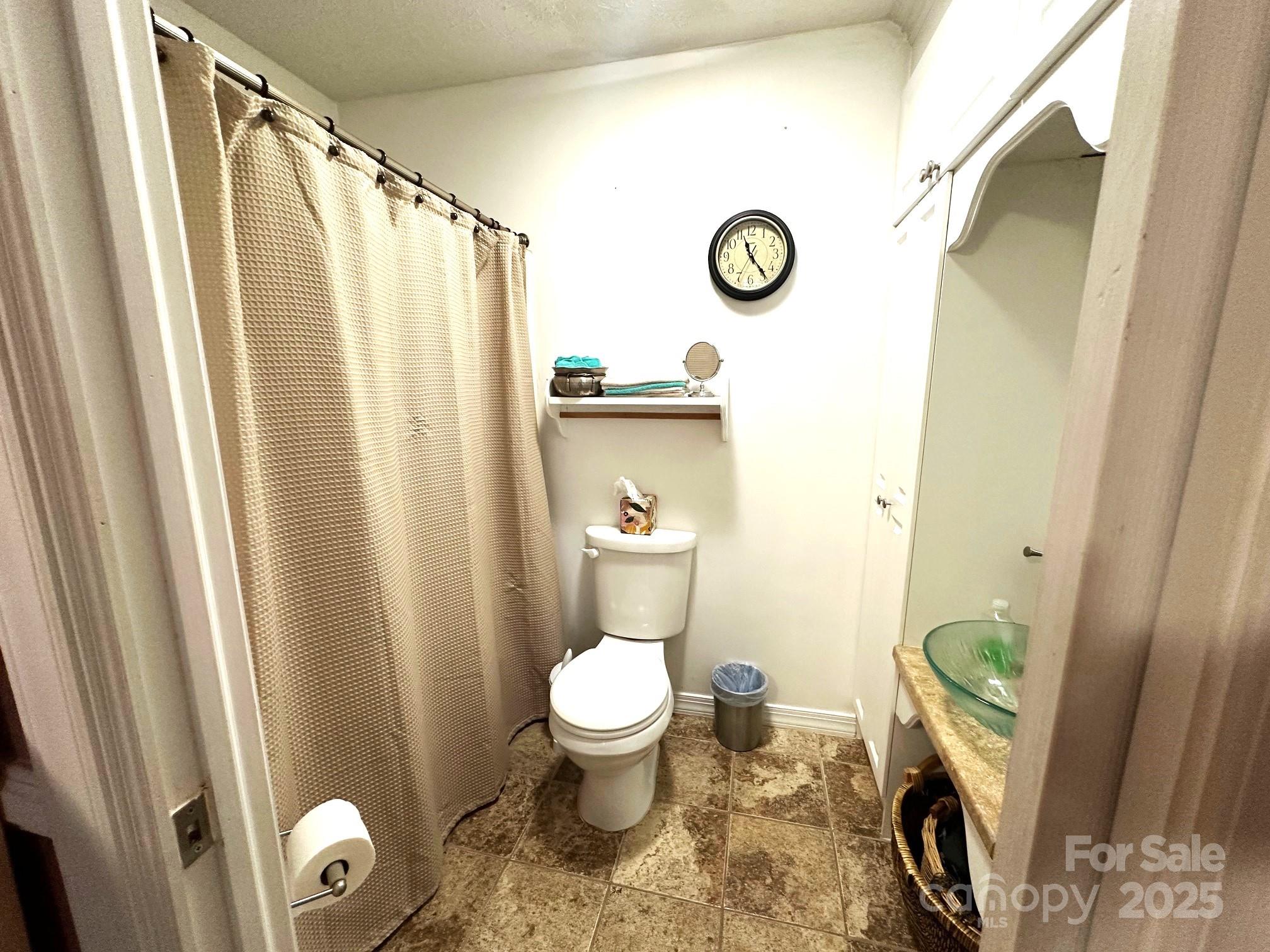 25 Norman Road Fletcher, NC 28732 - Photo 25 of 47 a bathroom with a toilet and a shower curtain