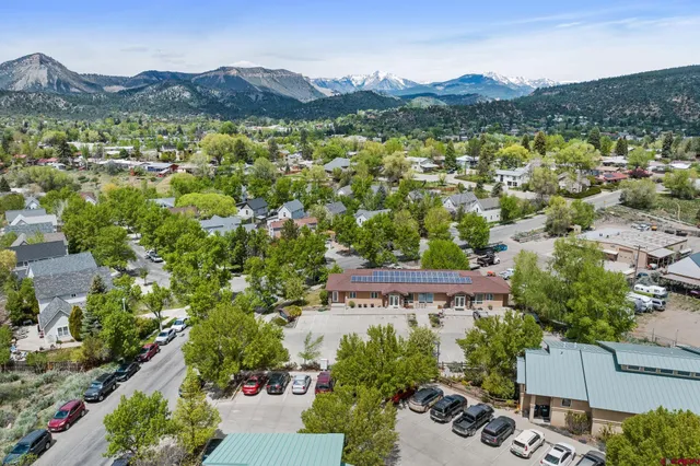 an aerial view of a house with a garden