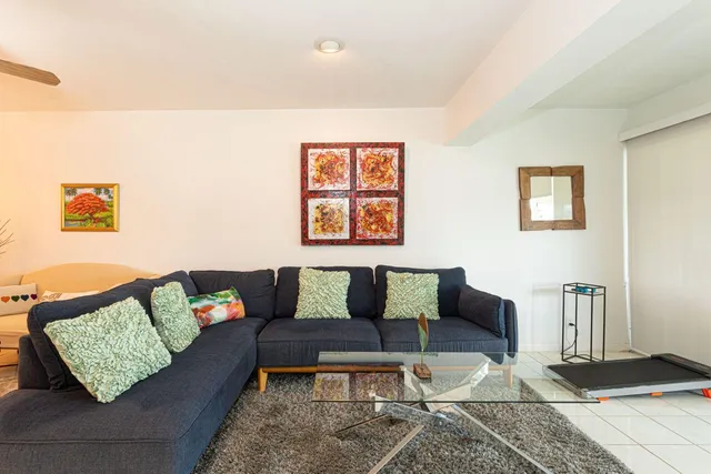 a living room with furniture and a rug
