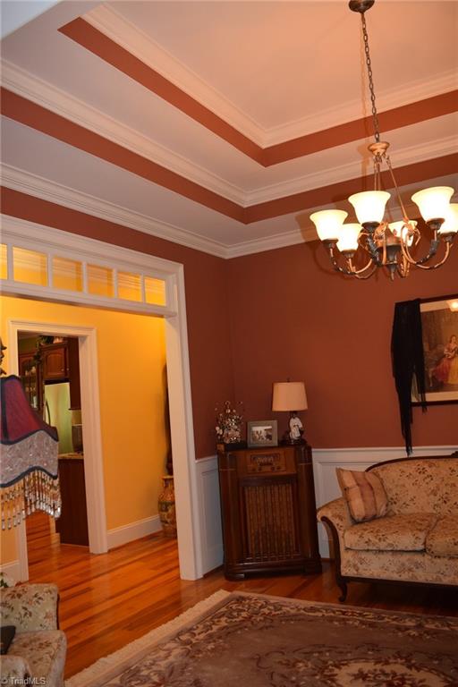 Beautiful Dining Room with Double Trey ceilings and Transom windows.