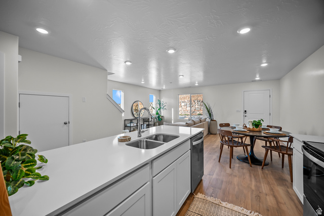2202 Wolverine Way, Unit 2529 Washington, UT 84780 - Photo 10 of 27 Expansive kitchen island with a double basin stainless steel sink, solid surface countertop, and white cabinetry