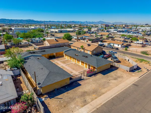 an aerial view of a parking space