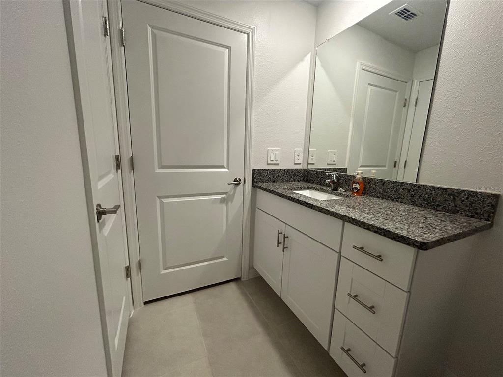 13095 Calcite Blue Avenue Wimauma, FL 33598 - Photo 22 of 28 a bathroom with a granite countertop sink and a mirror