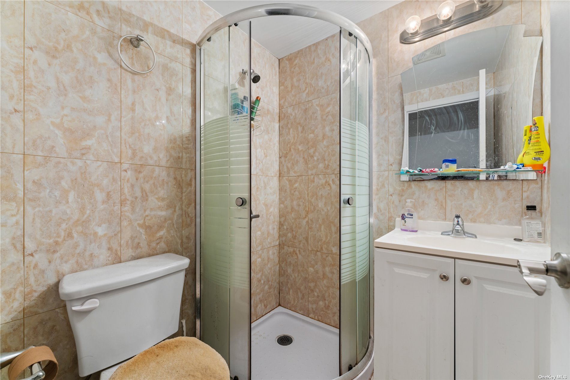 53-12 102nd Street Queens, NY 11368 - Photo 14 of 20 a bathroom with a shower a sink toilet and mirror