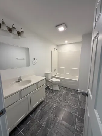 a bathroom with a sink a toilet and a mirror