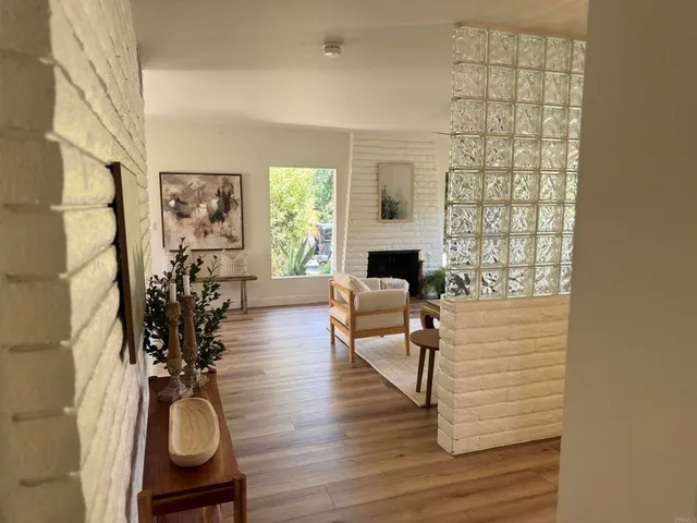 a view of a fireplace in a room