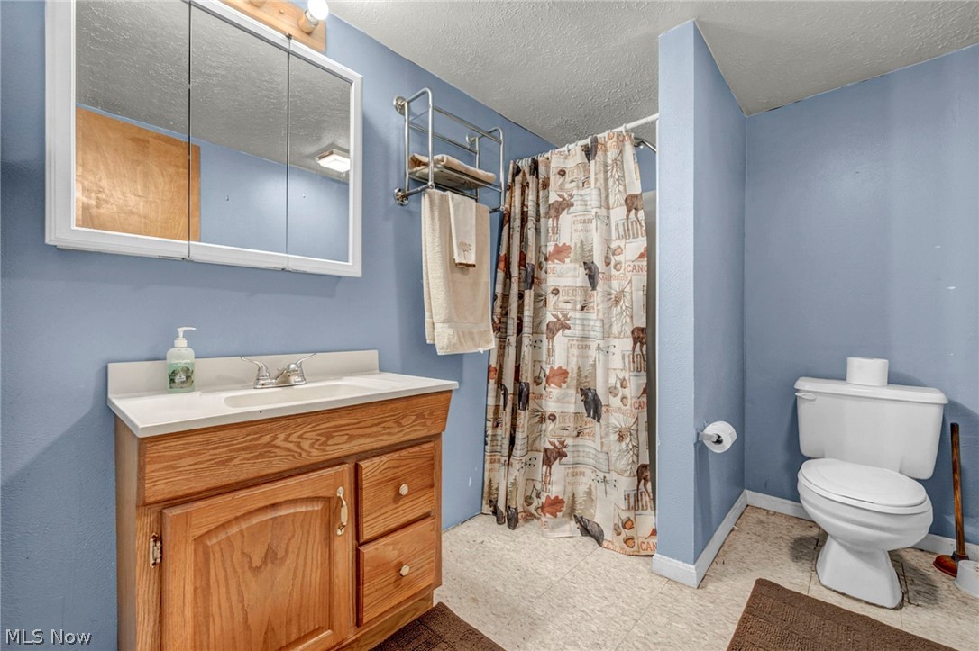 3830 Jerusalem Road Vermilion, OH 44089 - Photo 34 of 49 Full bathroom with a shower stall, vanity, a textured ceiling, and light floors