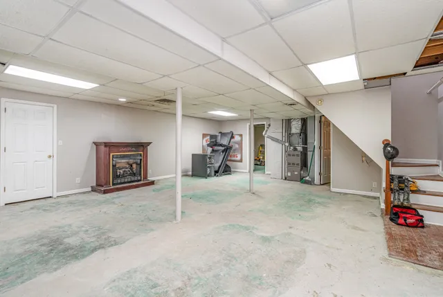 a view of a hallway with a garage