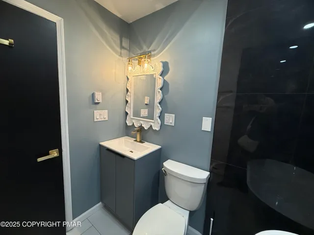 a bathroom with a toilet a sink and mirror