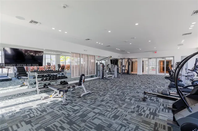 a view of a room with gym equipment