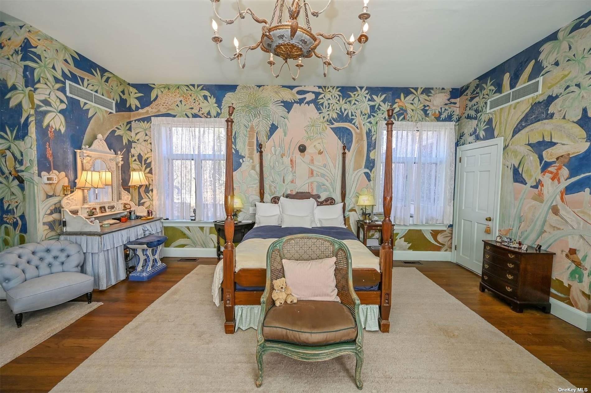 - Wheatley Road Old Westbury, NY 11568 - Photo 21 of 36 Main first floor Bedroom with murals by Charles Baskerville