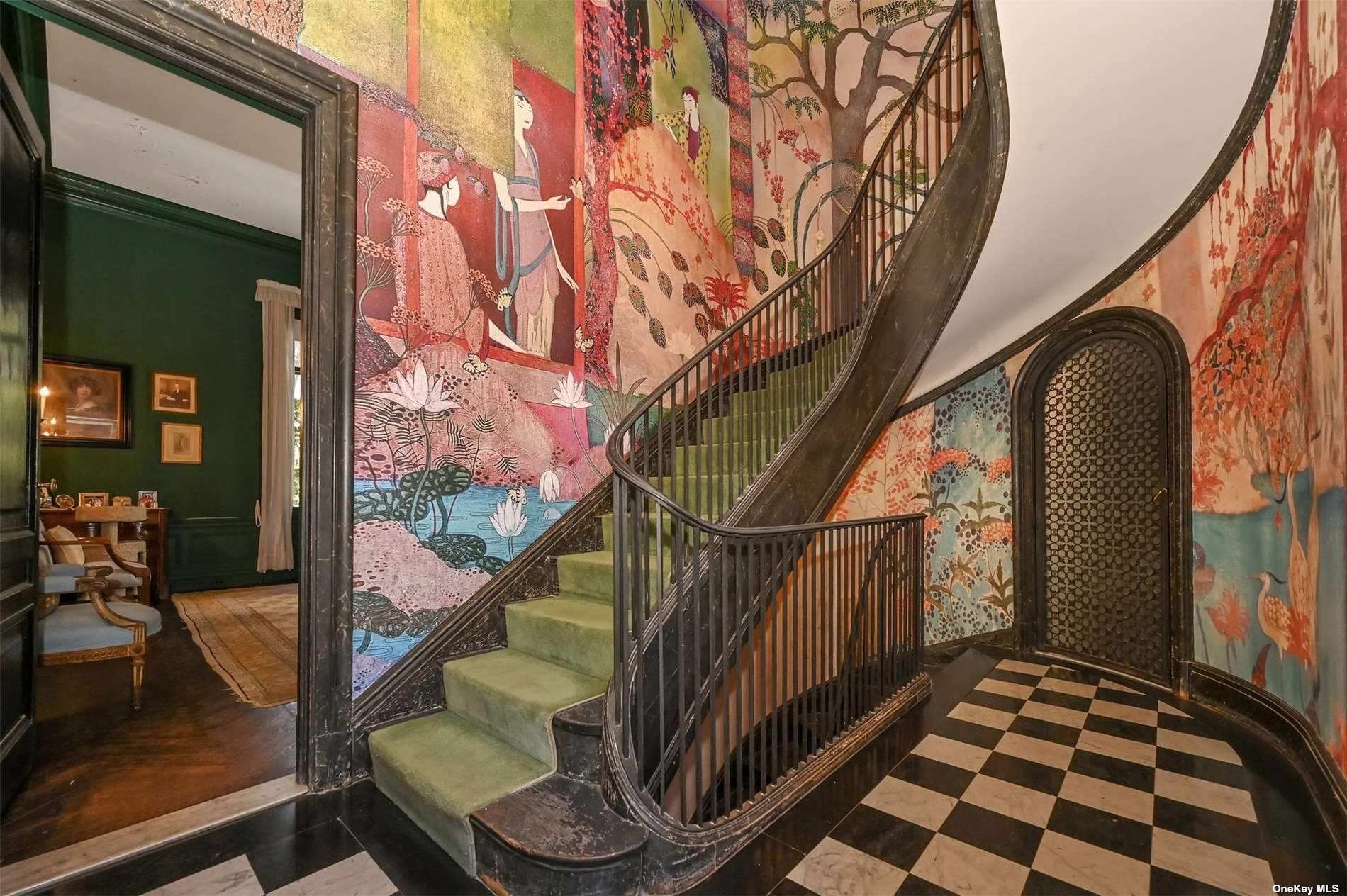 - Wheatley Road Old Westbury, NY 11568 - Photo 23 of 36 Howard Cushing papered stairhall