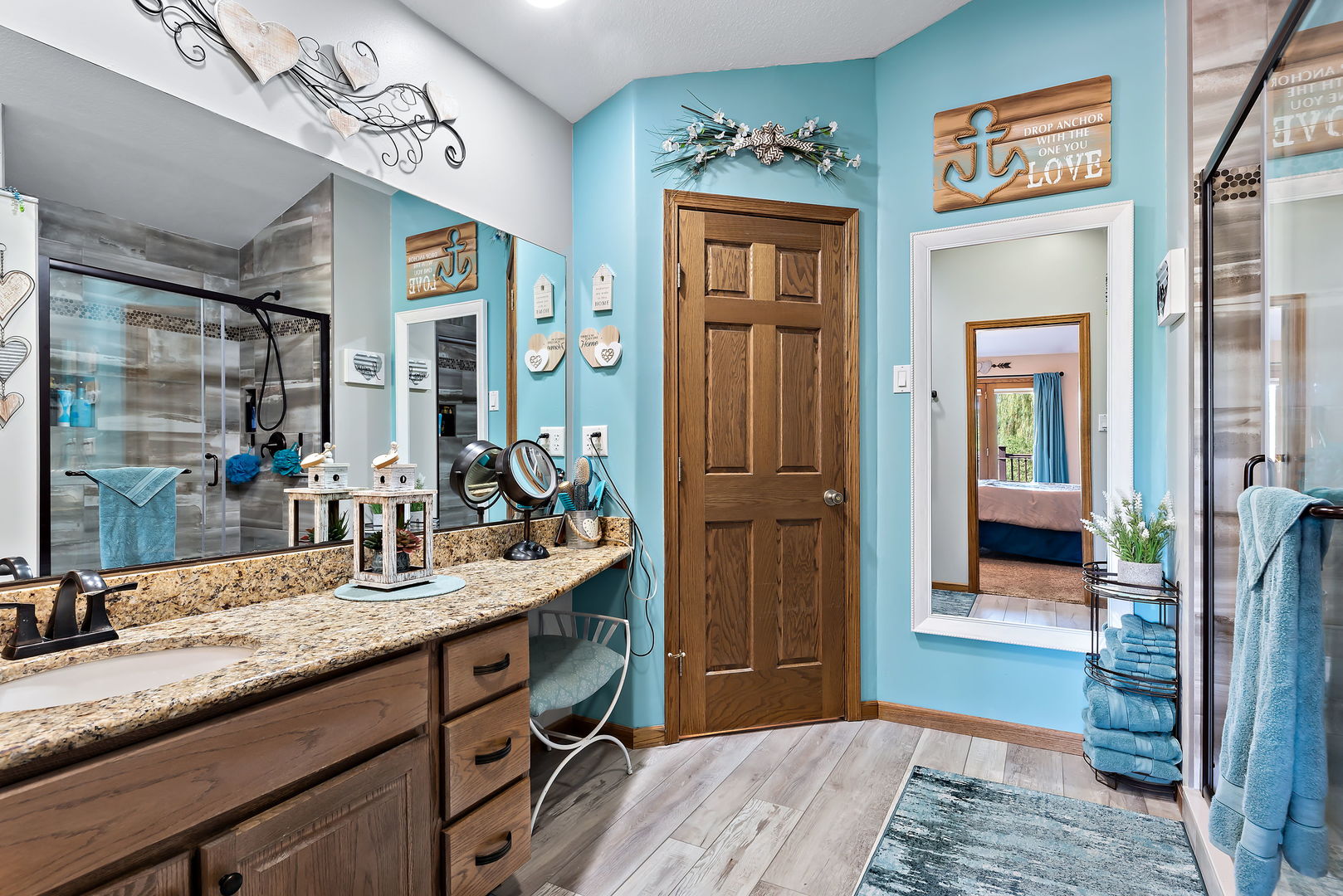 2364 Sunset View Lane Kankakee, IL 60901 - Photo 20 of 35 a spacious bathroom with a granite countertop sink and a mirror