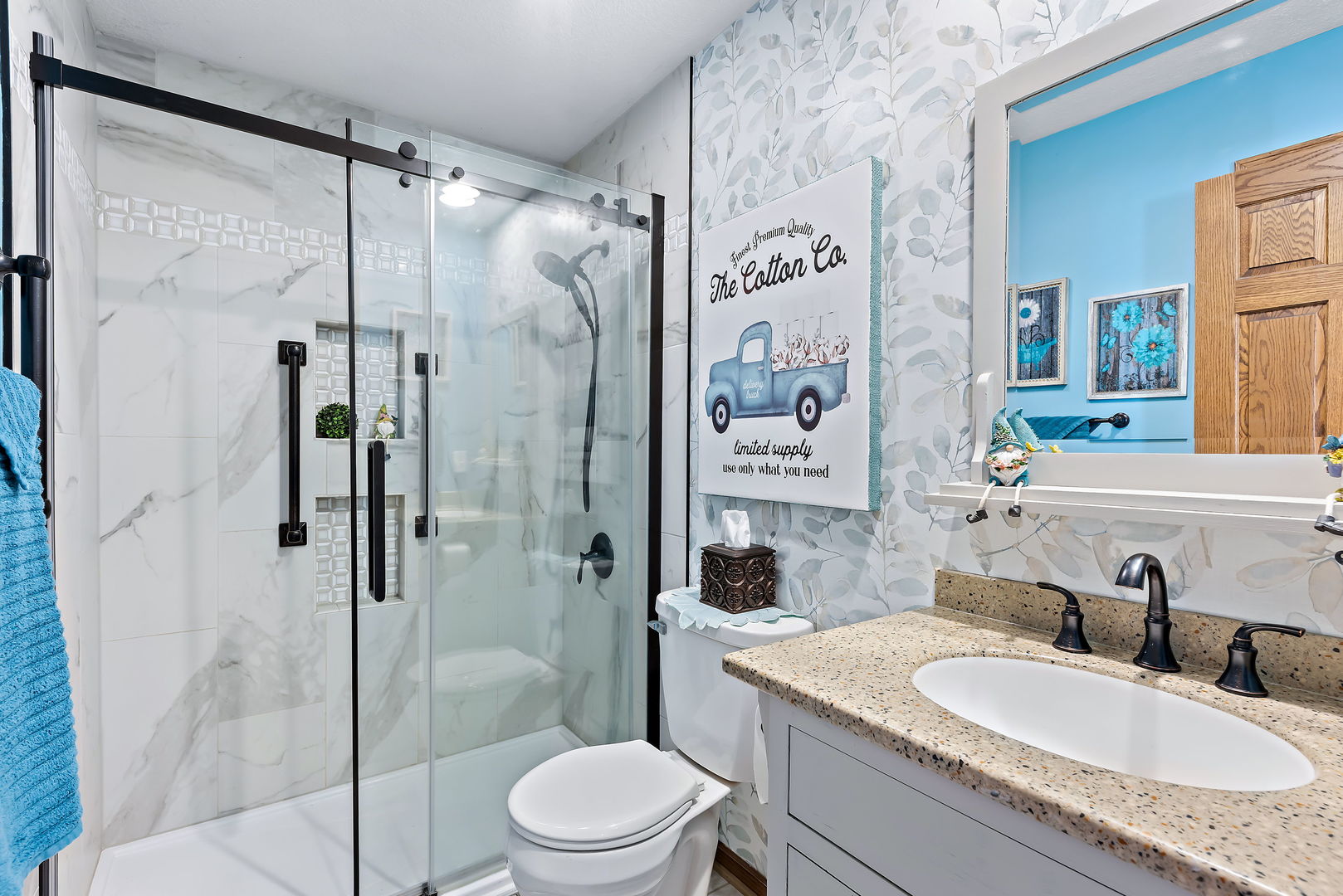 2364 Sunset View Lane Kankakee, IL 60901 - Photo 24 of 35 a bathroom with a granite countertop sink toilet and shower