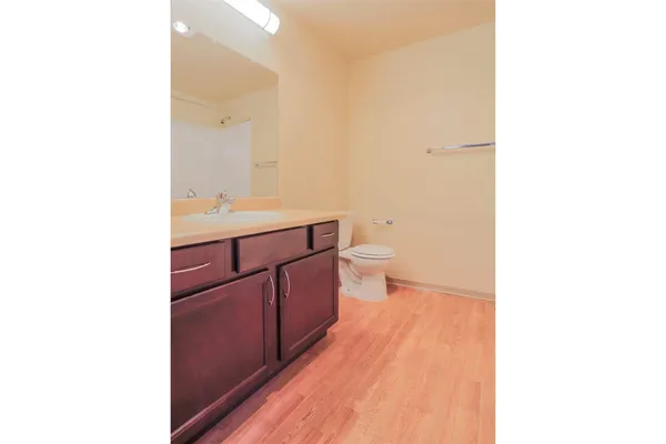a bathroom with a sink a toilet and a mirror