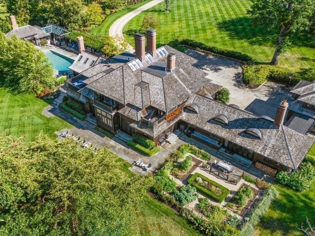 159 Bridge Street Manchester, MA 01944 - Photo 41 of 42 an aerial view of a house with a garden and swimming pool